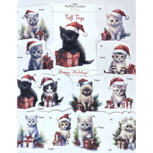 Christmas Kitten Gift Tag Stickers, Vintage Inspired Christmas Gift To and From Stickers