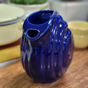 Vintage Hall Pottery Art Deco Style Disc Pitcher in Cobalt Blue, Drink Jug with Ice Guard