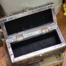 Load image into Gallery viewer, Vintage Silver and Copper Embossed Jewelry Box, Elephant Motif Velvet Lined Trinket Box