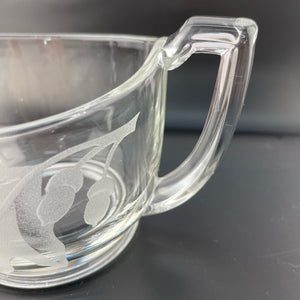 Vintage Oak Leaf Etched Glass Sugar Dish Trophy Handled Leaf and Acorns Sugar