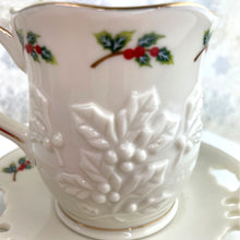 Load image into Gallery viewer, Partylite Teacup and Saucer Sets - Set of 2 Holiday P7257 Holly Leaf Tea Light Holders Cup and Saucer