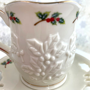 Partylite Teacup and Saucer Sets - Set of 2 Holiday P7257 Holly Leaf Tea Light Holders Cup and Saucer