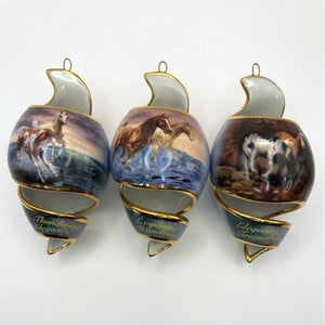 Vintage Bradford Exchange Ornaments, Set of 3 Free as the Wind Horse Spiral Ornaments, Thundering Elegance