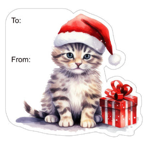Christmas Kitten Gift Tag Stickers, Vintage Inspired Christmas Gift To and From Stickers