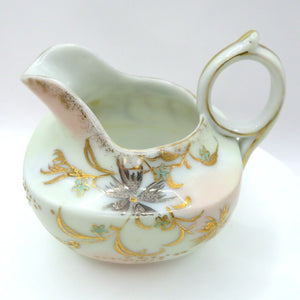 Vintage Nippon Style Moriage Creamer & Sugar Bowl Set Hand Painted Gold Floral