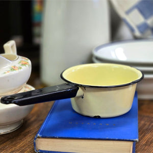 Vintage Yellow & Black Small Enamelware Saucepan