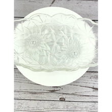 Load image into Gallery viewer, Vtg Indiana Glass Sunflower Relish Tray, Pressed Clear Glass Textured Bowl, Sunflower Pattern Handled Dish