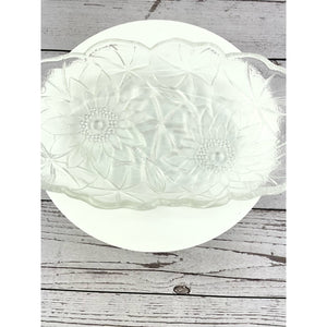 Vtg Indiana Glass Sunflower Relish Tray, Pressed Clear Glass Textured Bowl, Sunflower Pattern Handled Dish