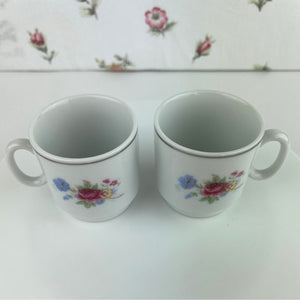 Vintage Tabletops Unlimited Set of 2 - Flat Bottom Floral Demitasse Cups, Vintage Espresso Mugs