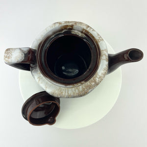 Vtg Brown Drip Glaze Japan Teapot Single Serve Espresso Redware Cottage Pottery