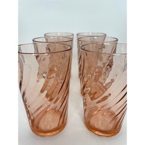 Vintage Pink Glass Swirl Pitcher & Tumbler Set, Arcoroc France Rosaline 7 Piece Fruit Orangeade Juice Set