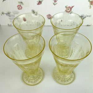 Anchor Hocking Yellow Princess Parfait Footed Depressionware Glasses/Goblets - Set of 4
