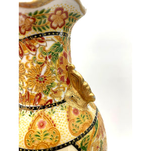 Satsuma Style Gold Hand painted Parrot and Florals Ceramic Vase