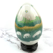 Load image into Gallery viewer, Hand Blown Glass Egg with Stand 1991 SMC in Box Religious Design Li Bien Painted