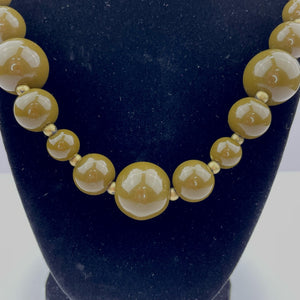 Vintage Olive Green Beaded Necklace, Graduated Gumball Style Beaded Necklace