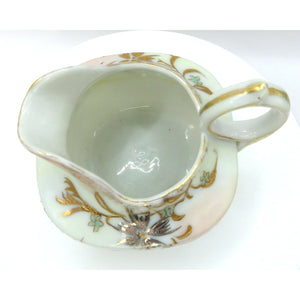 Vintage Nippon Style Moriage Creamer & Sugar Bowl Set Hand Painted Gold Floral