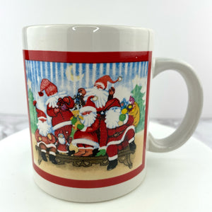 Christmas Santa’s Mug, WBI Holiday 2-Sided Coffee Cup with a Group of Santas