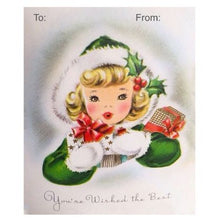 Load image into Gallery viewer, Retro Gift Tag Stickers, Vintage Inspired Girl Christmas Gift To and From Stickers