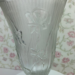 Vintage Jeannette Glass Iris and Herringbone Pattern Footed Flower Vase