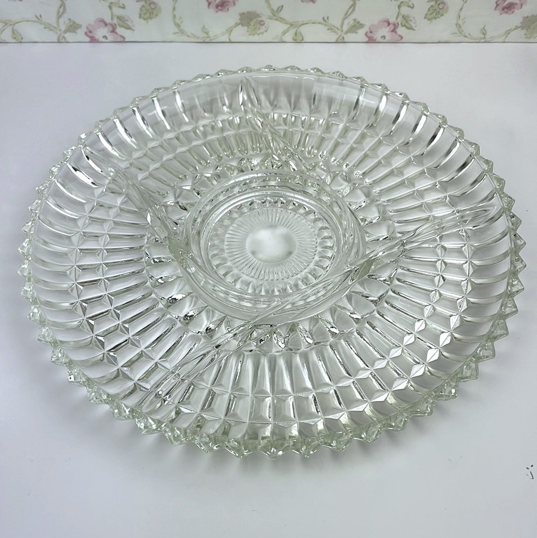 Vintage Jeanette Glass National Pattern Divided Relish Serving Tray Platter