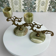 Load image into Gallery viewer, Vintage Onyx and Brass Candlestick Pair: Elegant Art Nouveau Home Decor Accent