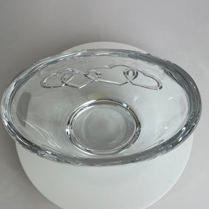 Vintage Teleflora Lead Crystal Bowl Vase with Engraved Hearts