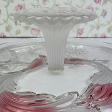 Load image into Gallery viewer, Vintage Mikasa Frosted Glass Pedestal Cake Platter with Peacock Relief