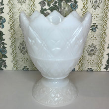 Load image into Gallery viewer, Vintage E.O. Brody White Milk Glass Sawtooth Edge, Star Pattern Vase