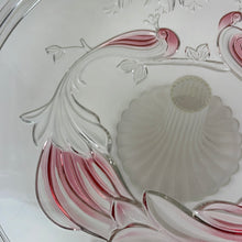Load image into Gallery viewer, Vintage Mikasa Frosted Glass Pedestal Cake Platter with Peacock Relief