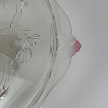 Load image into Gallery viewer, Vintage Mikasa Frosted Glass Pedestal Cake Platter with Peacock Relief