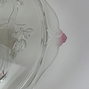 Vintage Mikasa Frosted Glass Pedestal Cake Platter with Peacock Relief
