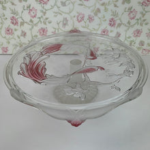 Load image into Gallery viewer, Vintage Mikasa Frosted Glass Pedestal Cake Platter with Peacock Relief