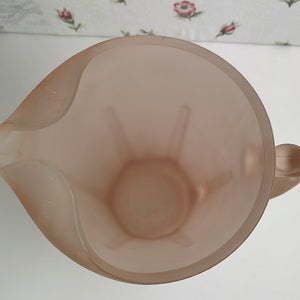 Vintage Pink Frosted Satin Patio Pitcher with Ice Lip by Tiara Exclusives Indiana Glass