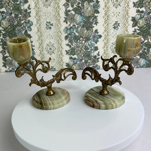 Load image into Gallery viewer, Vintage Onyx and Brass Candlestick Pair: Elegant Art Nouveau Home Decor Accent