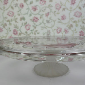 Vintage Mikasa Frosted Glass Pedestal Cake Platter with Peacock Relief