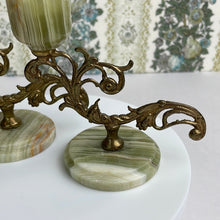 Load image into Gallery viewer, Vintage Onyx and Brass Candlestick Pair: Elegant Art Nouveau Home Decor Accent