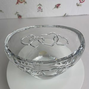 Vintage Teleflora Lead Crystal Bowl Vase with Engraved Hearts