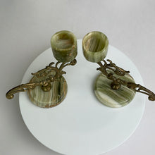 Load image into Gallery viewer, Vintage Onyx and Brass Candlestick Pair: Elegant Art Nouveau Home Decor Accent