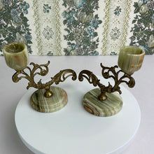 Load image into Gallery viewer, Vintage Onyx and Brass Candlestick Pair: Elegant Art Nouveau Home Decor Accent