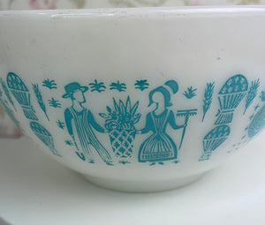 Blue Turquoise and White Pyrex Amish Butterprint Cinderella Mixing Bowls - Set of 4