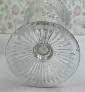 Vintage Jeannette Glass Iris and Herringbone Pattern Footed Flower Vase