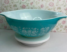 Load image into Gallery viewer, Blue Turquoise and White Pyrex Amish Butterprint Cinderella Mixing Bowls - Set of 4