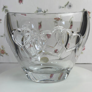 Vintage Teleflora Lead Crystal Bowl Vase with Engraved Hearts