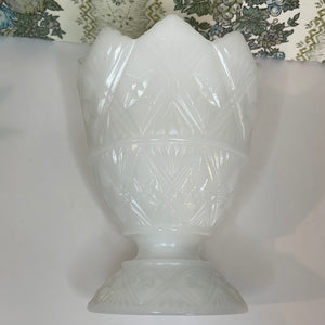 Vintage E.O. Brody White Milk Glass Sawtooth Edge, Star Pattern Vase