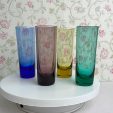 Load image into Gallery viewer, Vintage Round Bottom Shot Glasses, Set of 4 Multicolored Cordial Glasses