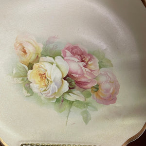 Large Hand Painted Scalloped Edge Floral Plate with gold Trim