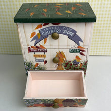 Load image into Gallery viewer, Jewelry Armoire - Harvest Time Country Store Fall Themed Mini Dresser Style Trinket Chest
