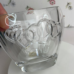 Vintage Teleflora Lead Crystal Bowl Vase with Engraved Hearts