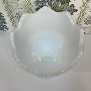 Vintage E.O. Brody White Milk Glass Sawtooth Edge, Star Pattern Vase