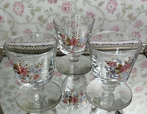 Vintage Floral Footed Juice Glasses/Sherbert Cups - Set of 3